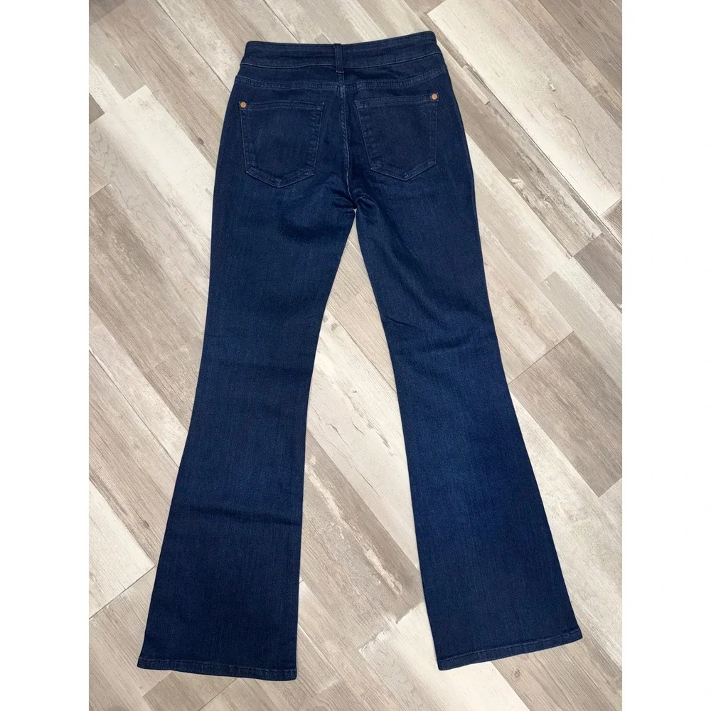 Pilcro Flare Jeans Women Dark Wash Navy Front Patch Pockets 27/R